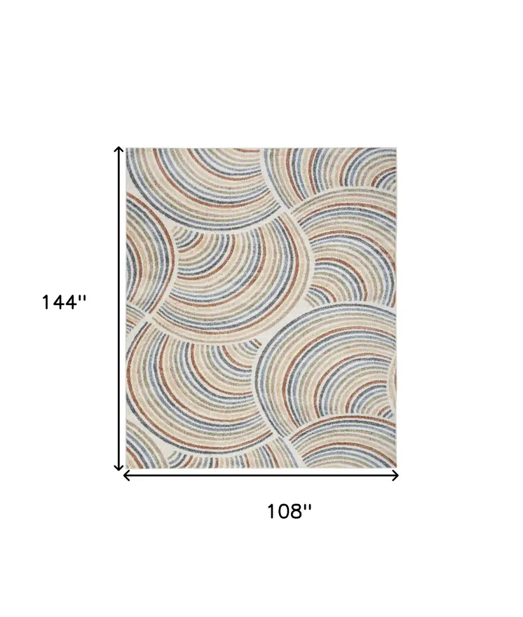 9' X 12' Ivory Blue And Brown Abstract Washable Area Rug