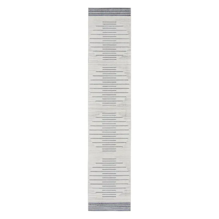 10' Blue And Ivory Geometric Washable Runner Rug