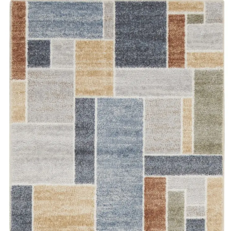 10' Blue And Green Geometric Washable Runner Rug
