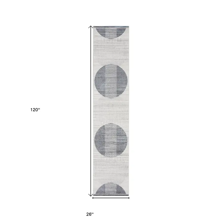10' Blue And Ivory Geometric Washable Runner Rug