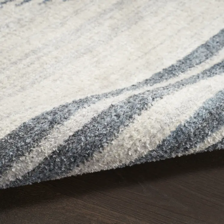 12' Blue And Ivory Geometric Washable Runner Rug