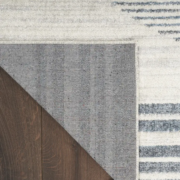 12' Blue And Ivory Geometric Washable Runner Rug