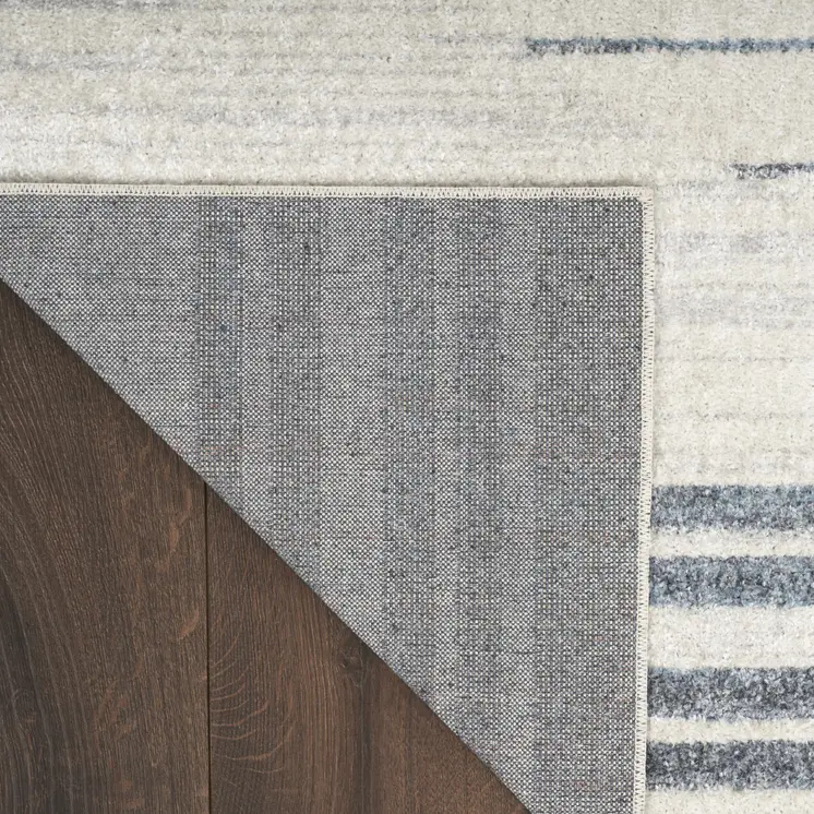 12' Blue And Ivory Geometric Washable Runner Rug
