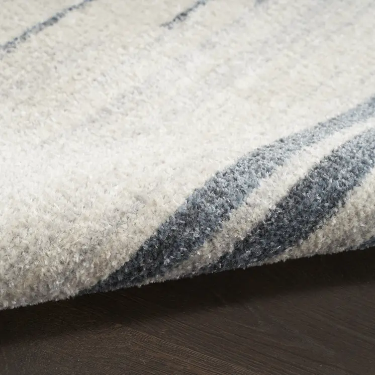 12' Blue And Ivory Geometric Washable Runner Rug