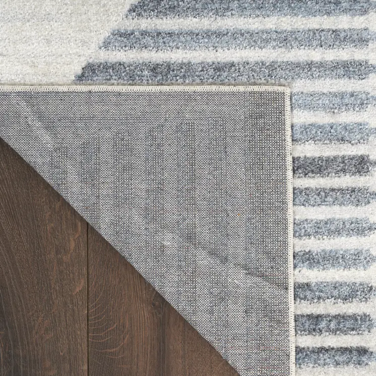 12' Blue And Ivory Geometric Washable Runner Rug