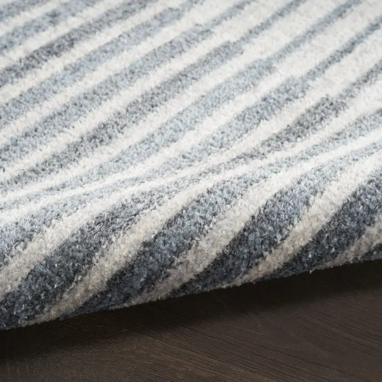 12' Blue And Ivory Geometric Washable Runner Rug