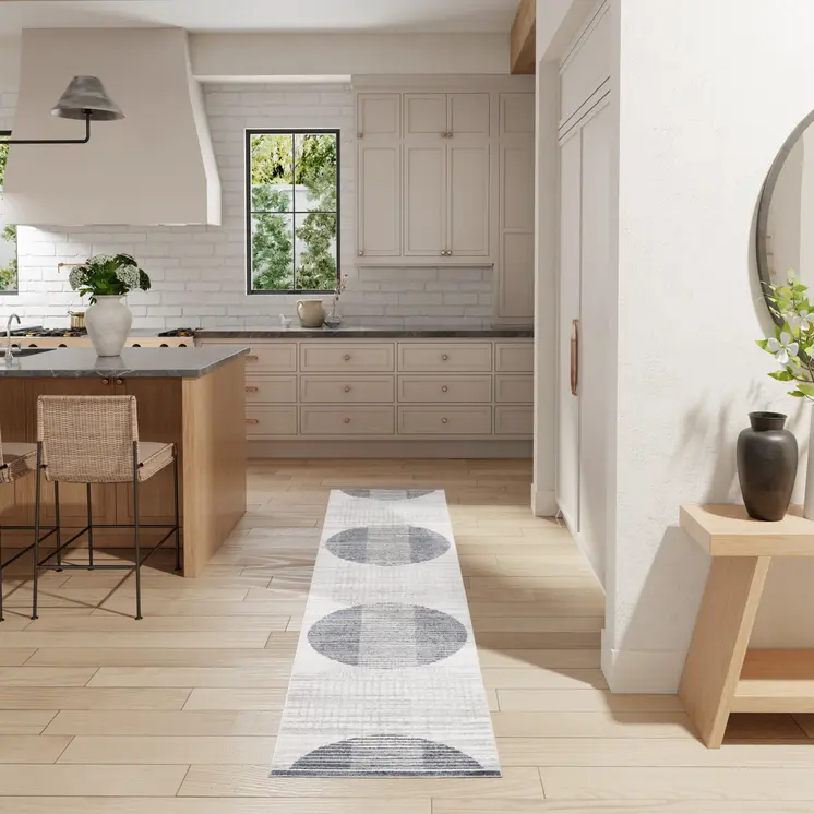 12' Blue And Ivory Geometric Washable Runner Rug