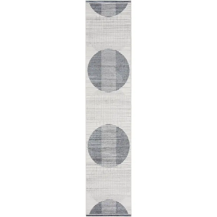 12' Blue And Ivory Geometric Washable Runner Rug