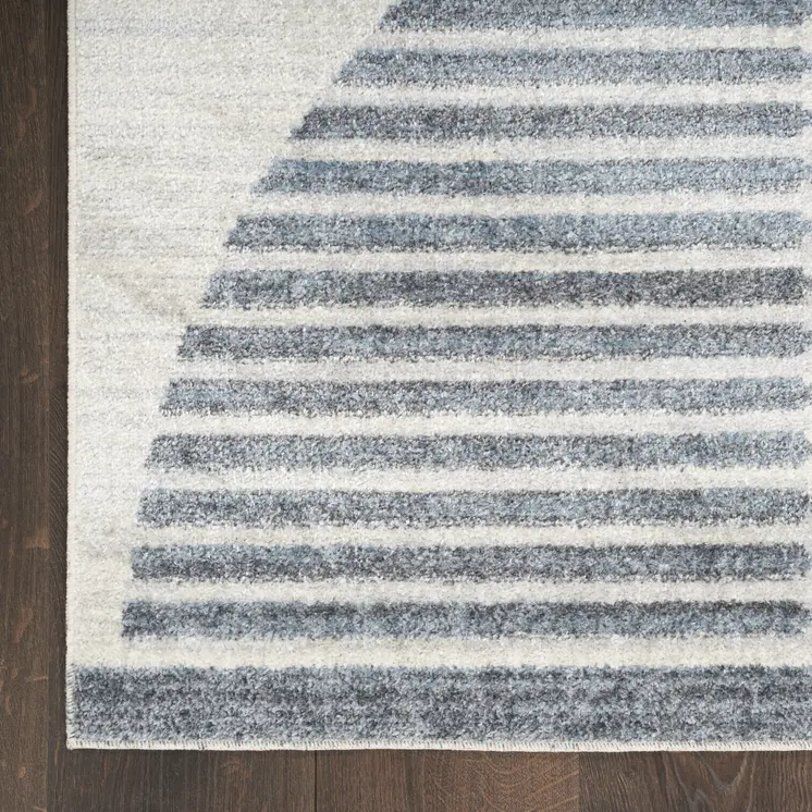 12' Blue And Ivory Geometric Washable Runner Rug