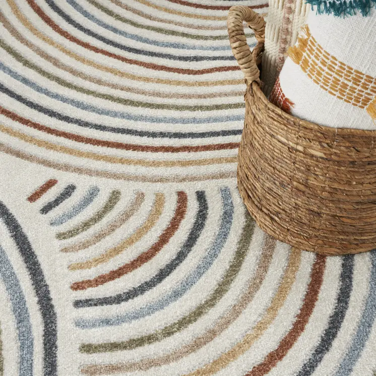 3' X 5' Blue and Ivory Geometric Power Loom Washable Area Rug