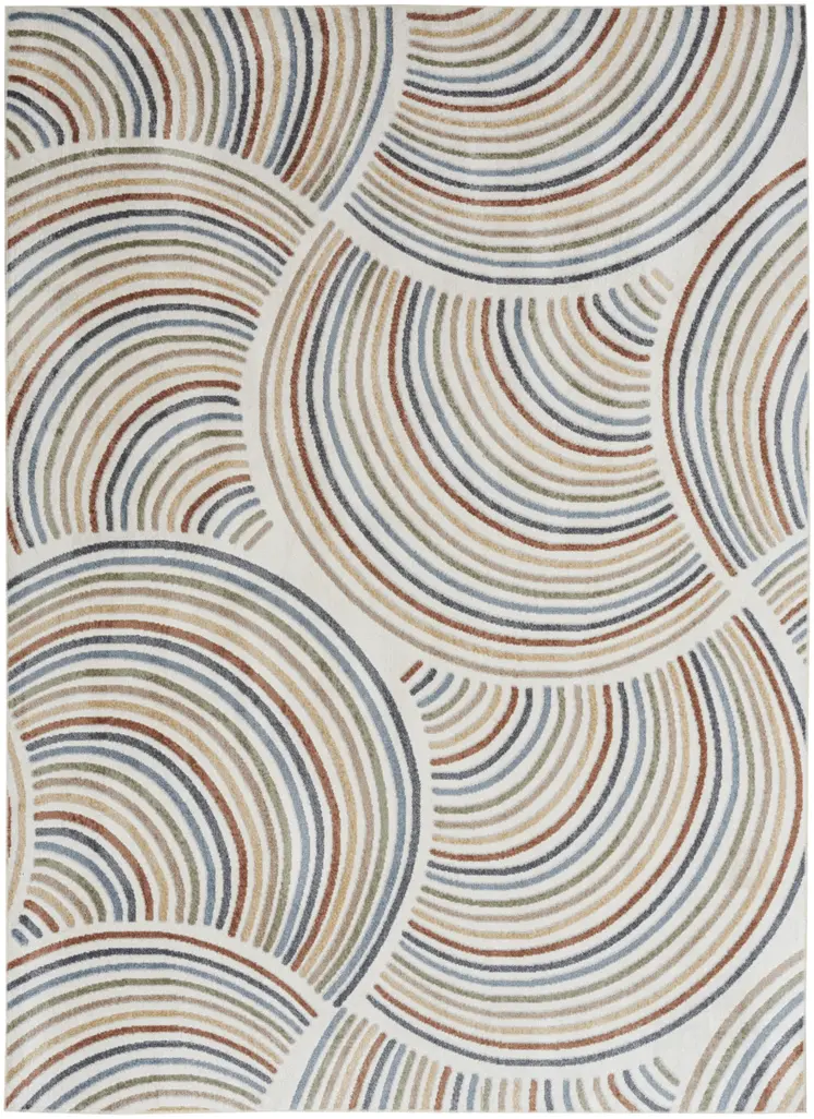 3' X 5' Blue and Ivory Geometric Power Loom Washable Area Rug