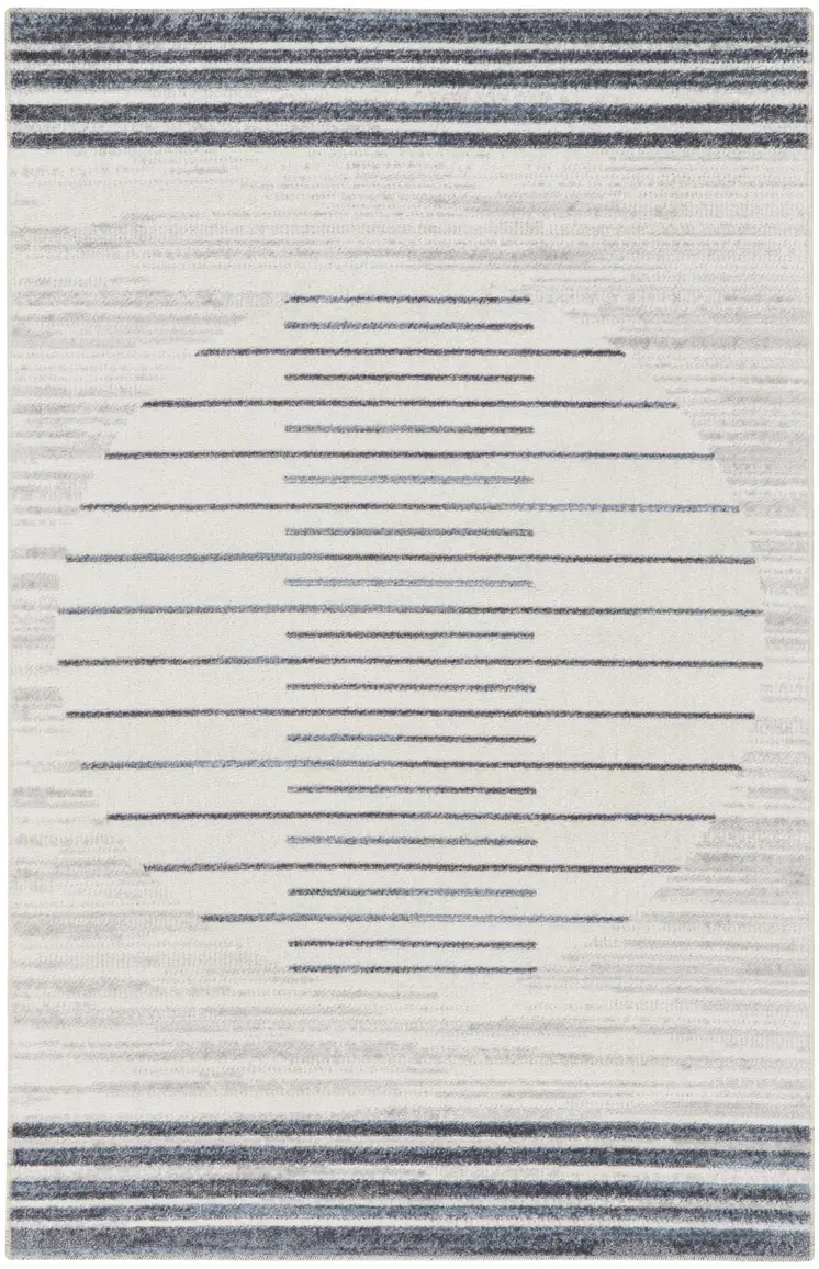 3' X 5' Ivory And Blue Geometric Washable Area Rug