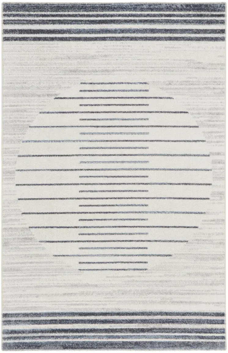 3' X 5' Ivory And Blue Geometric Washable Area Rug