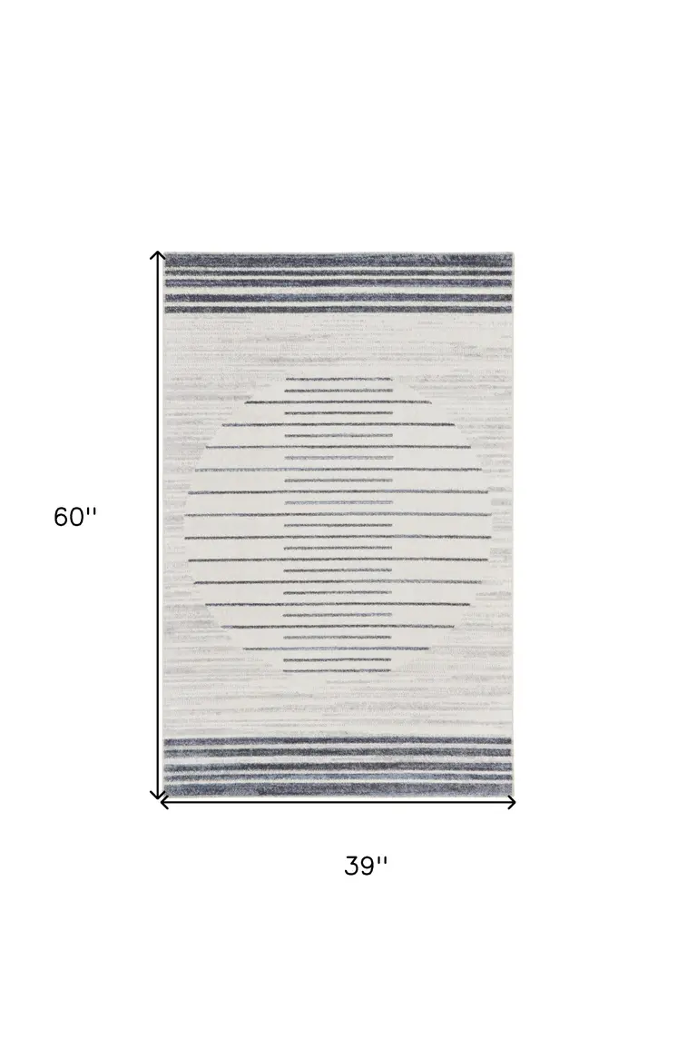 3' X 5' Ivory And Blue Geometric Washable Area Rug