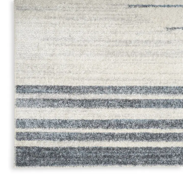 3' X 5' Ivory And Blue Geometric Washable Area Rug