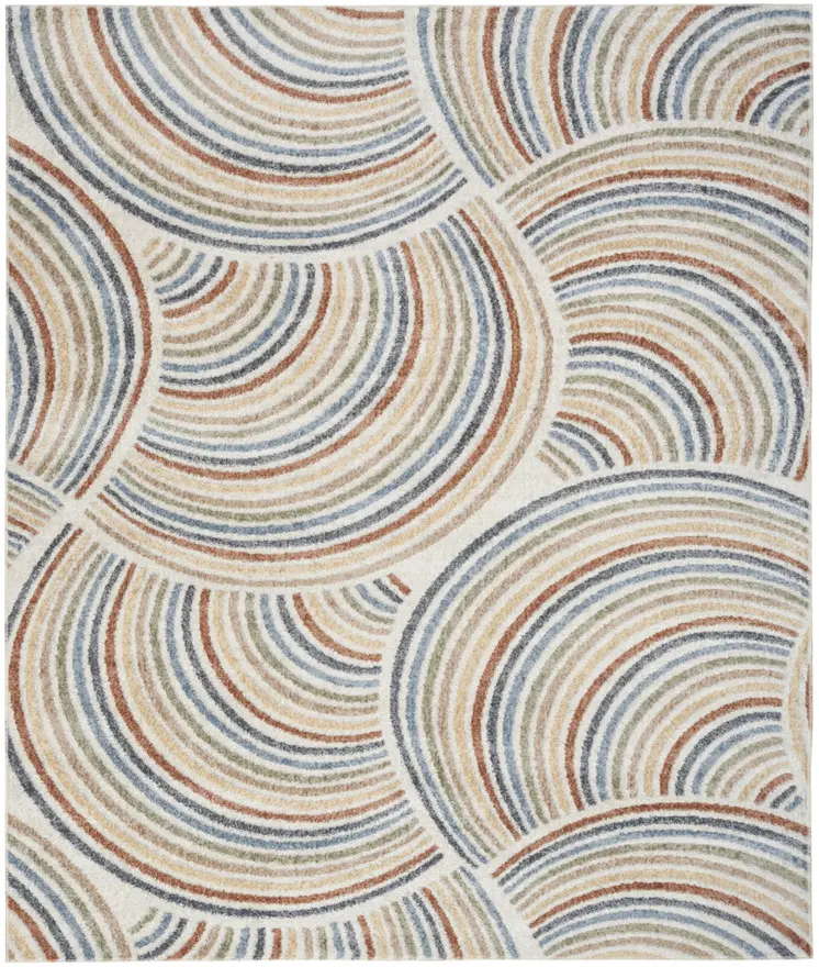 4' X 6' Blue and Ivory Geometric Power Loom Washable Area Rug