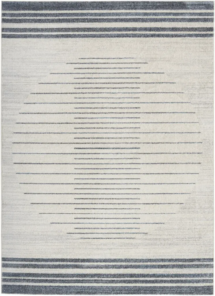 4' X 6' Ivory And Blue Geometric Washable Area Rug