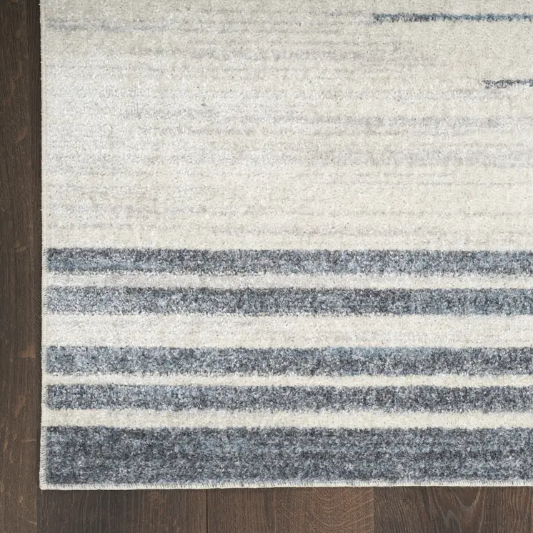 4' X 6' Ivory And Blue Geometric Washable Area Rug