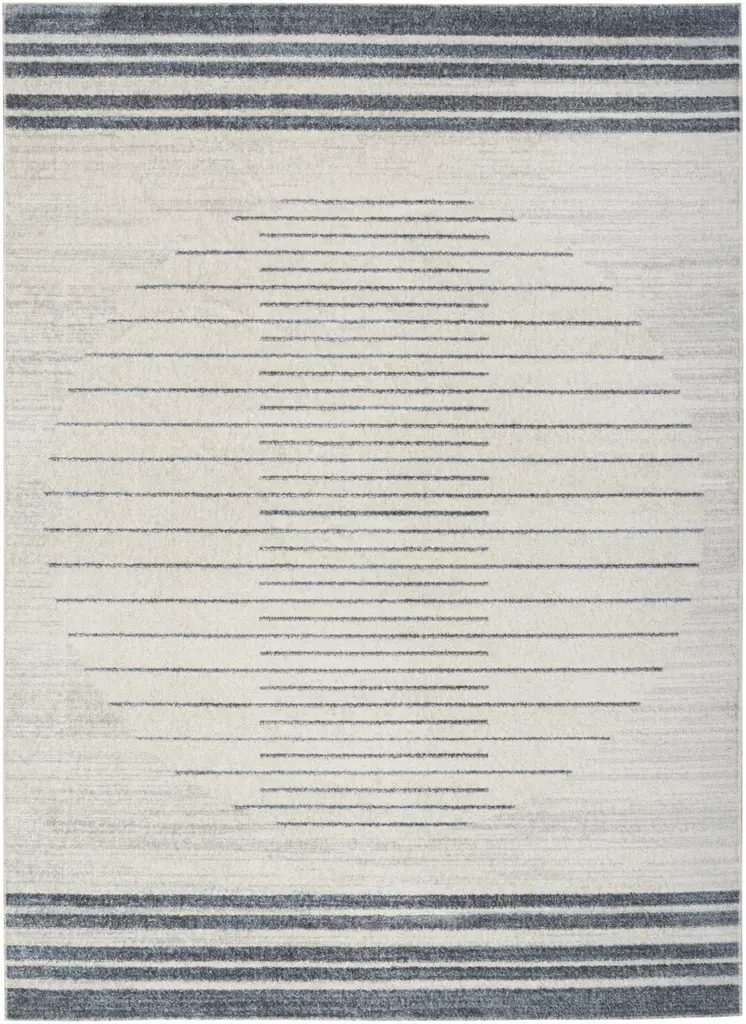4' X 6' Ivory And Blue Geometric Washable Area Rug