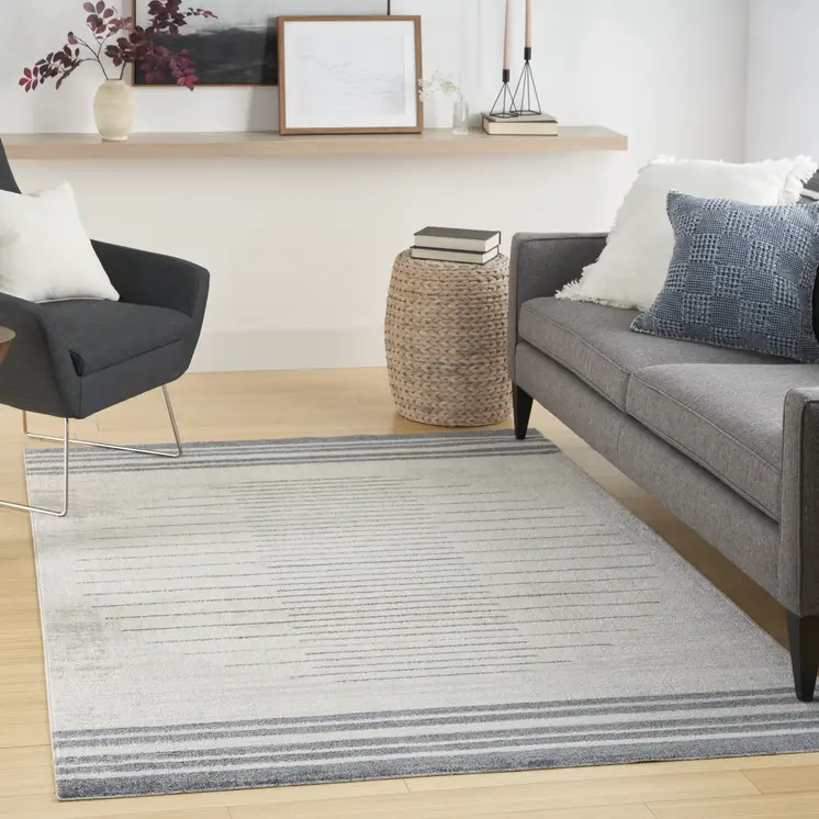 4' X 6' Ivory And Blue Geometric Washable Area Rug