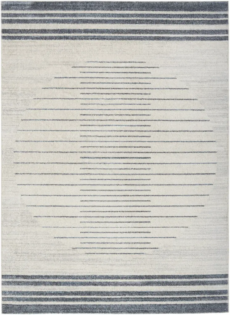 4' X 6' Ivory And Blue Geometric Washable Area Rug