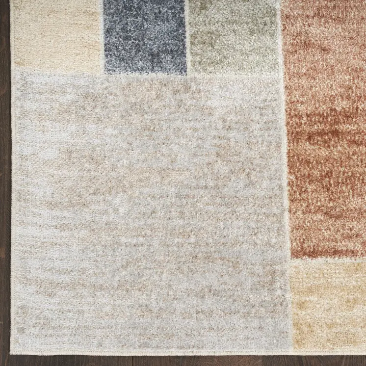 7' X 9' Blue And Ivory Geometric Washable Area Rug