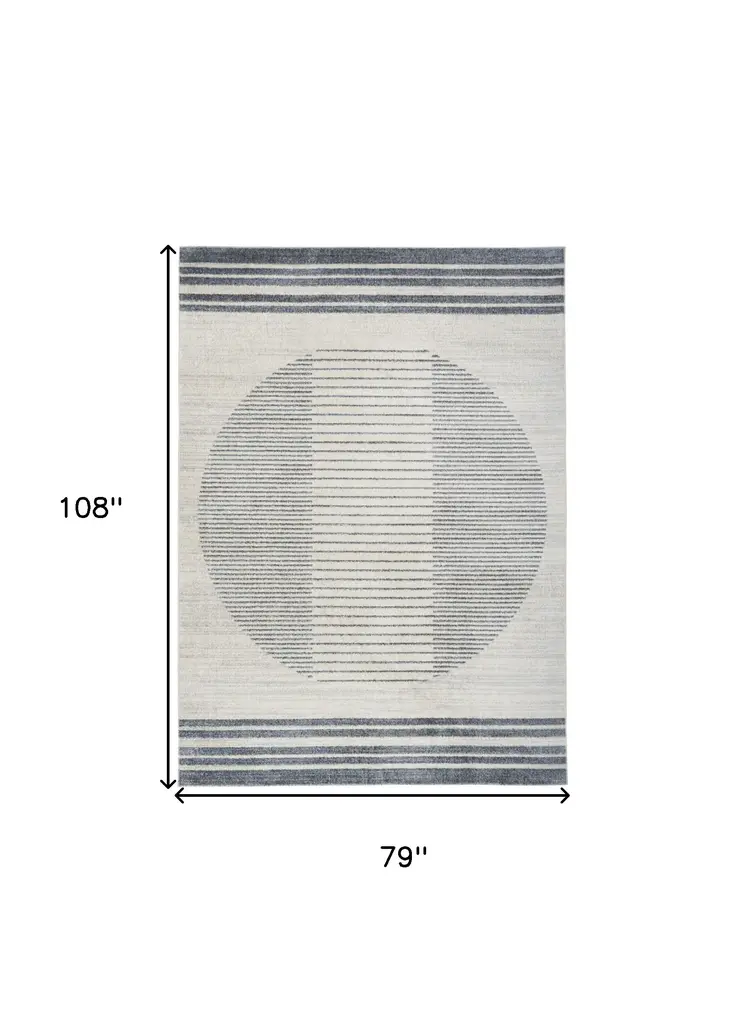 7' X 9' Blue And Ivory Geometric Washable Area Rug