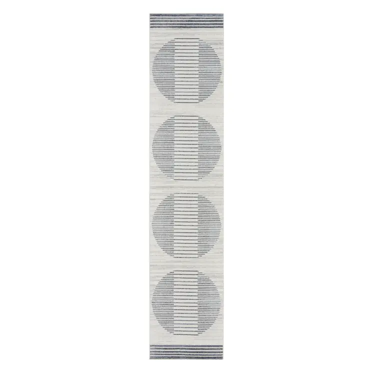 8' Blue And Ivory Geometric Washable Runner Rug