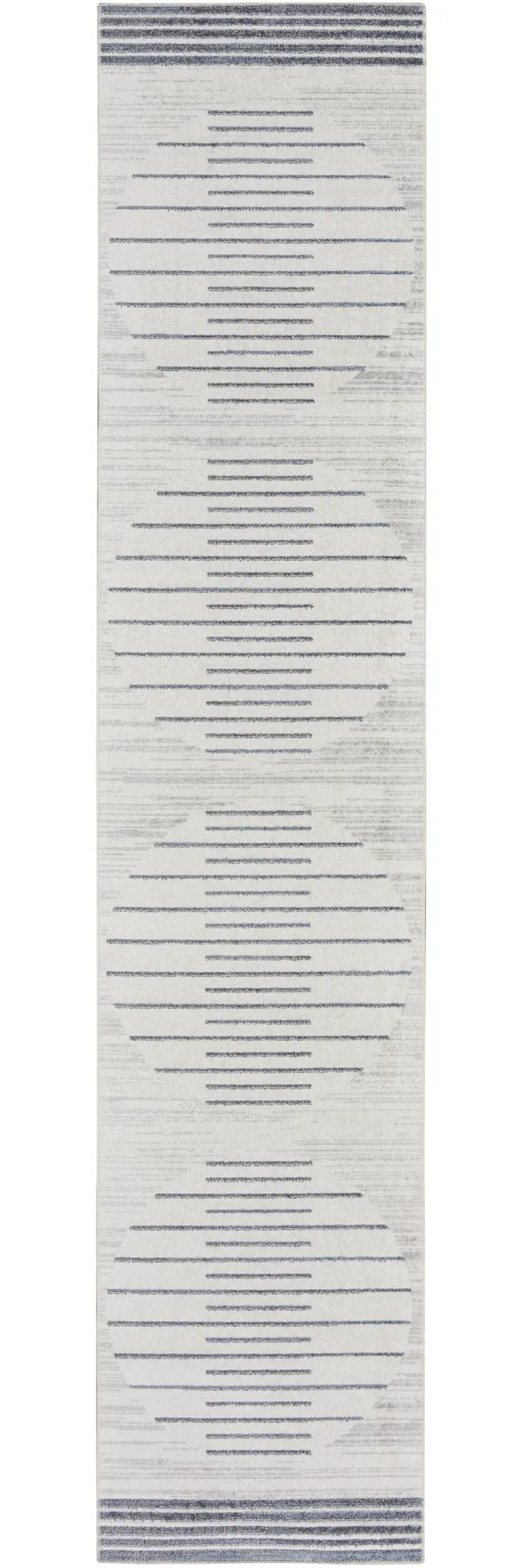 8' Blue And Ivory Geometric Washable Runner Rug