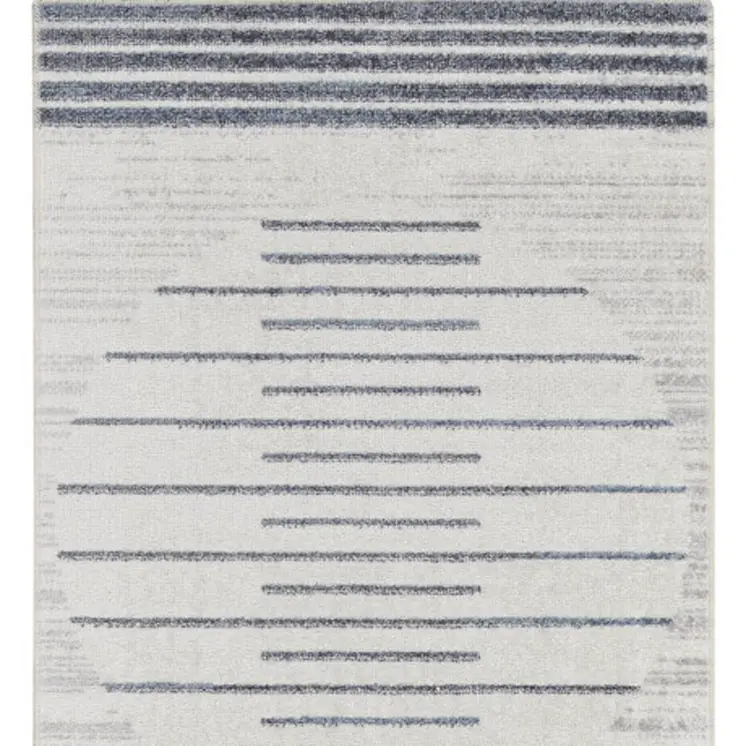 8' Blue And Ivory Geometric Washable Runner Rug