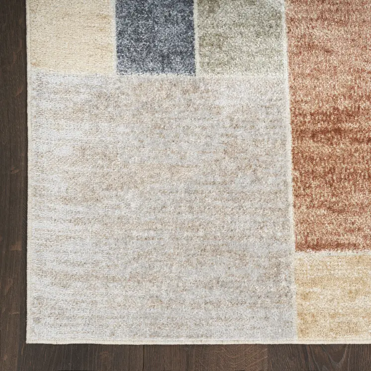 8' Blue And Green Geometric Washable Runner Rug