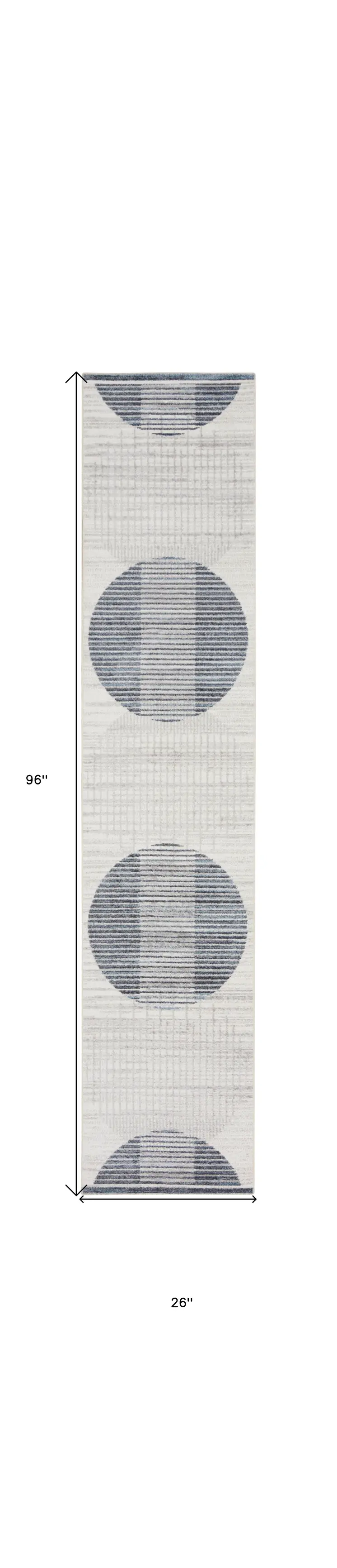 8' Ivory And Blue Geometric Washable Runner Rug