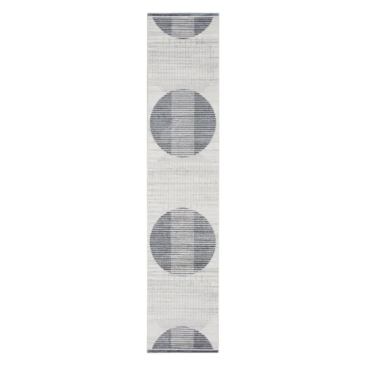 8' Ivory And Blue Geometric Washable Runner Rug