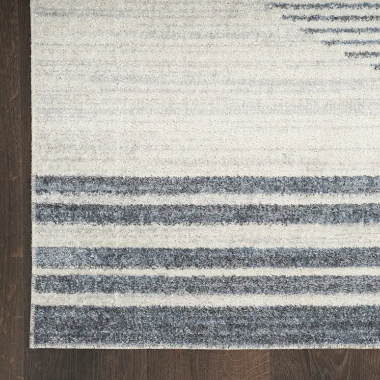 8' X 10' Blue And Ivory Geometric Washable Area Rug