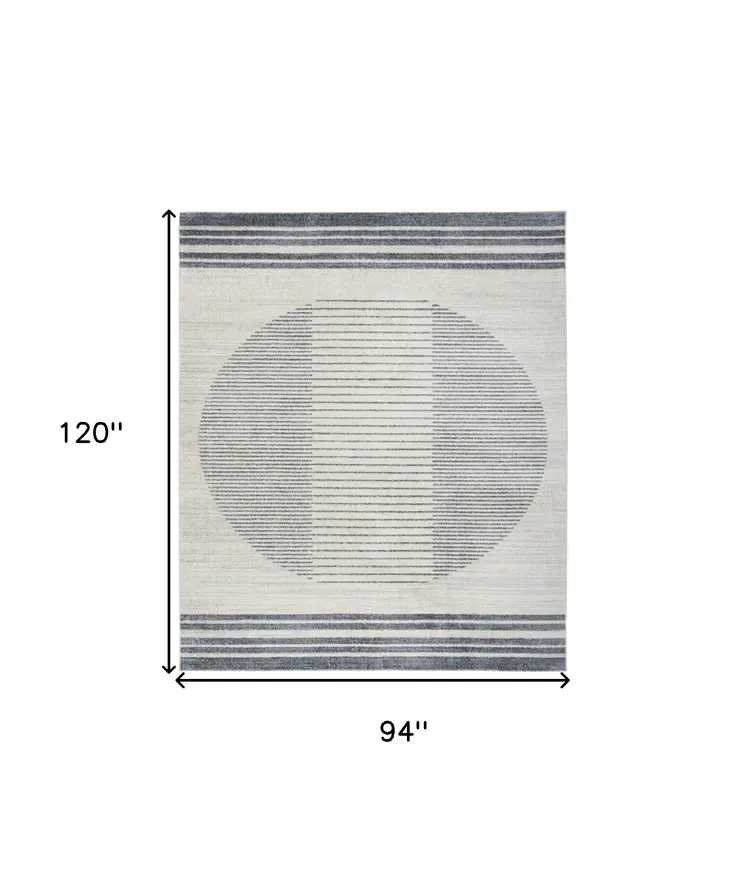 8' X 10' Blue And Ivory Geometric Washable Area Rug