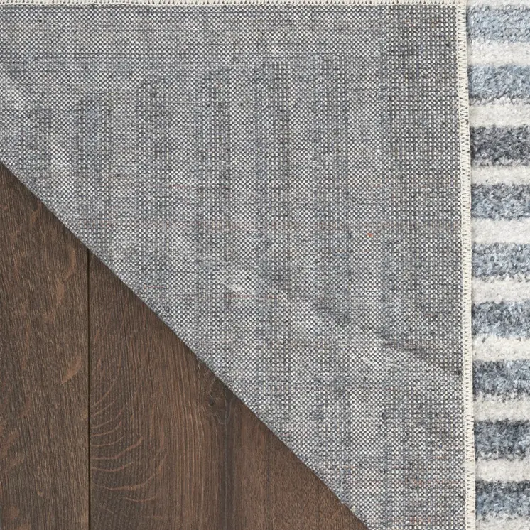 8' Blue And Ivory Geometric Washable Round Rug