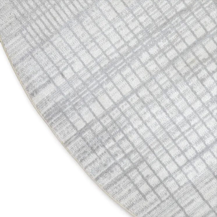 8' Blue And Ivory Geometric Washable Round Rug