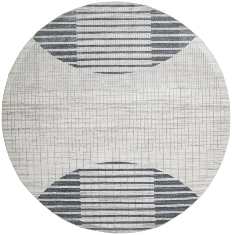 8' Blue And Ivory Geometric Washable Round Rug