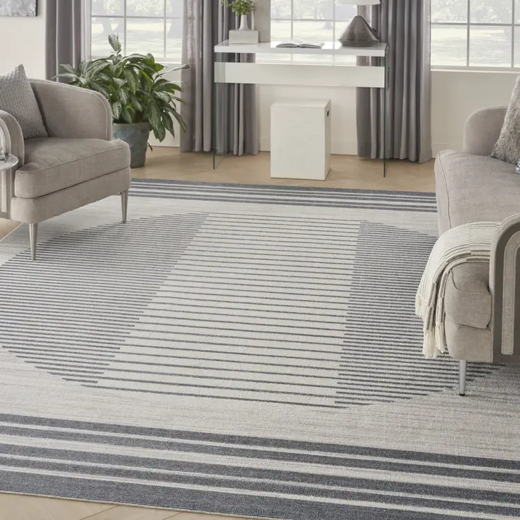 9' X 12' Blue And Ivory Geometric Washable Area Rug