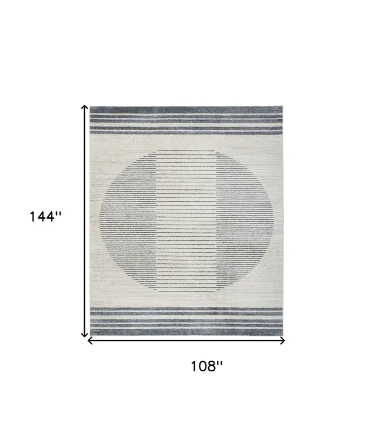 9' X 12' Blue And Ivory Geometric Washable Area Rug