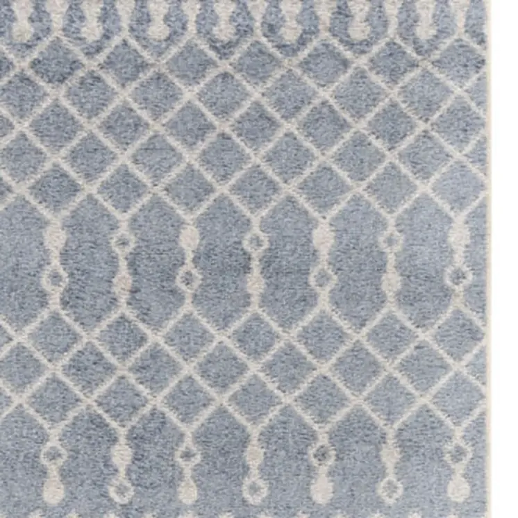 10' Blue And Ivory Moroccan Washable Runner Rug