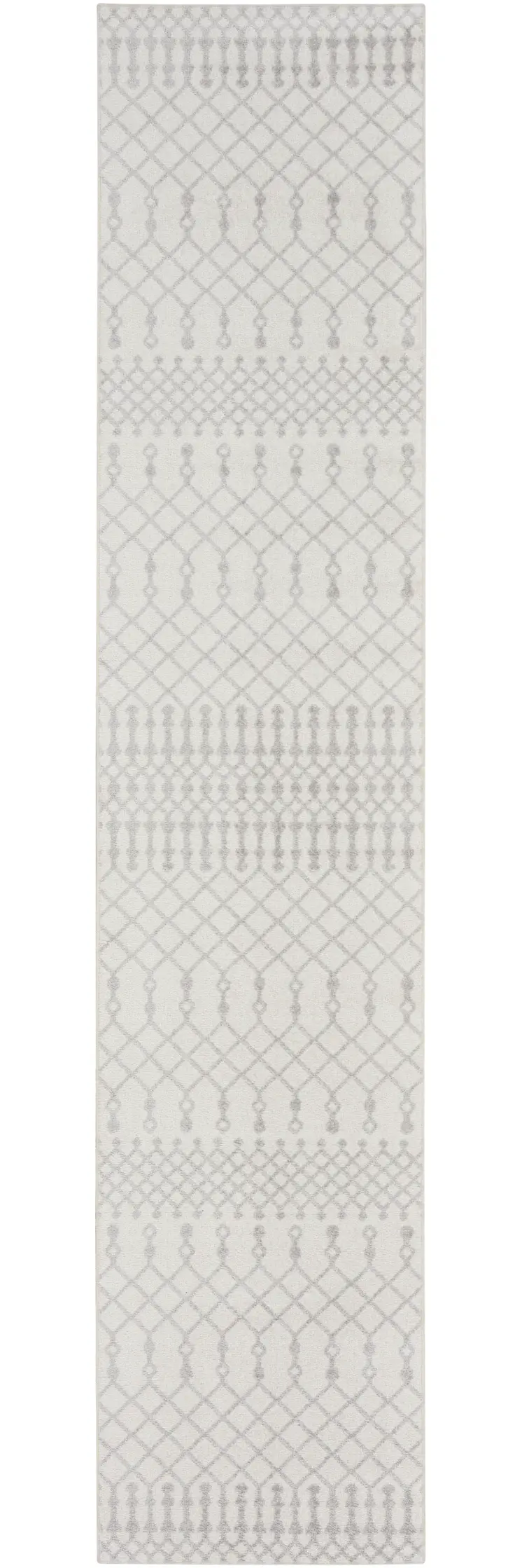 10' Gray And Ivory Moroccan Washable Runner Rug