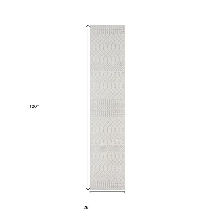 10' Gray And Ivory Moroccan Washable Runner Rug