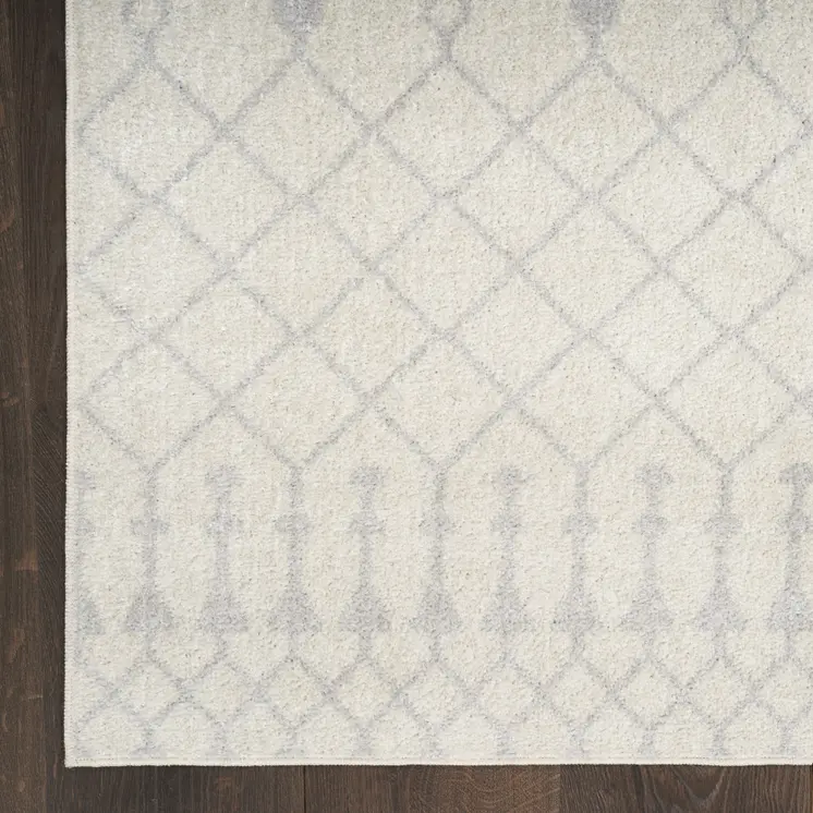 10' Gray And Ivory Moroccan Washable Runner Rug