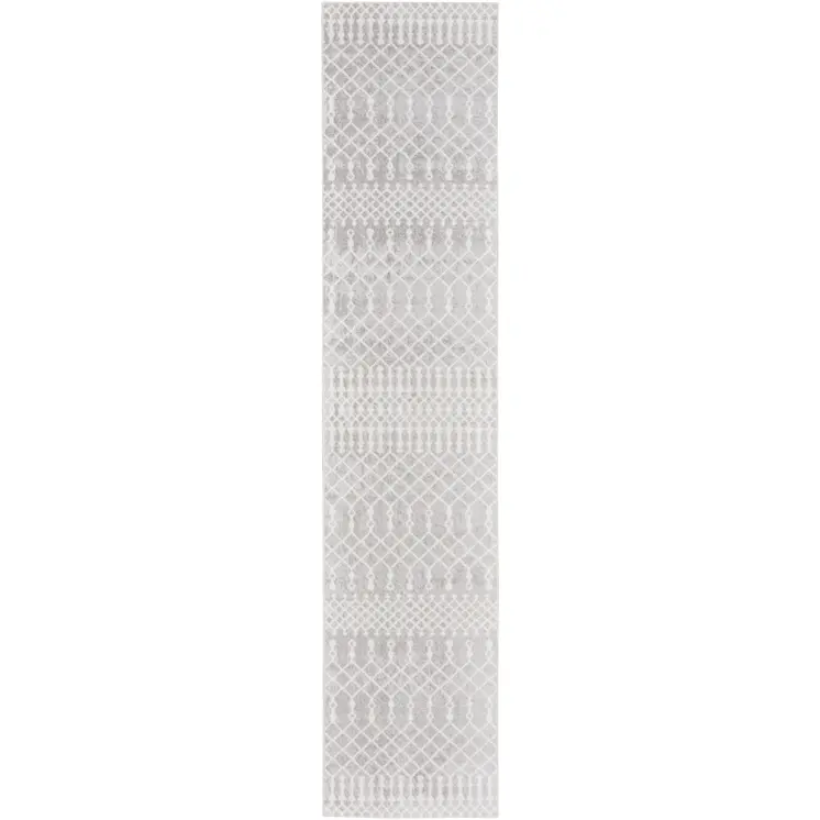 10' Gray And Ivory Moroccan Washable Runner Rug
