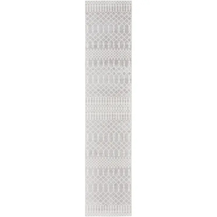 12' Gray And Ivory Moroccan Washable Runner Rug