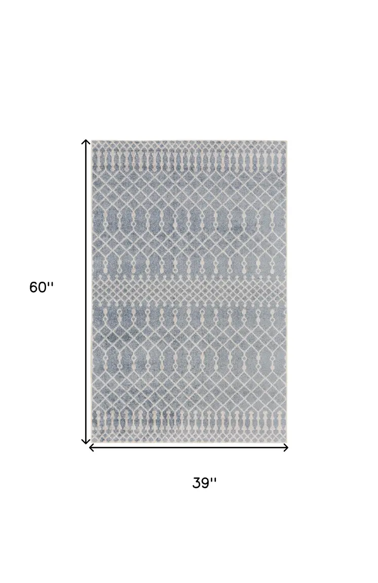 3' X 5' Blue And Ivory Moroccan Washable Area Rug