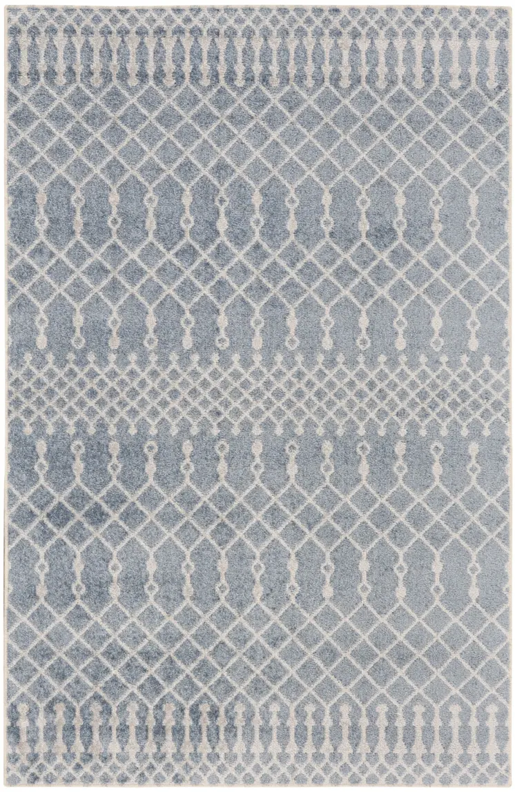 3' X 5' Blue And Ivory Moroccan Washable Area Rug