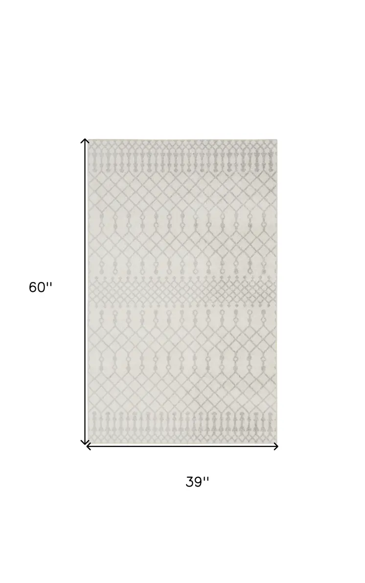 3' X 5' Gray And Ivory Moroccan Washable Area Rug