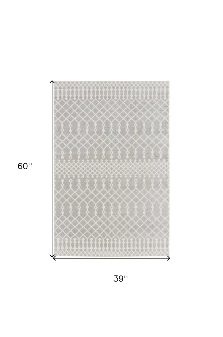 3' X 5' Gray And Ivory Moroccan Washable Area Rug